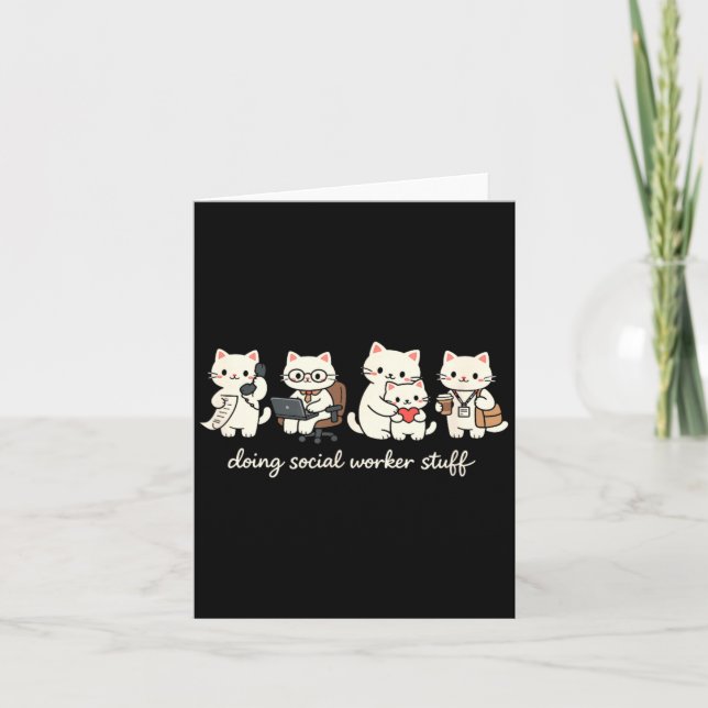 Cute Cat Doing Social Worker Stuff Mental Health Card (Front)