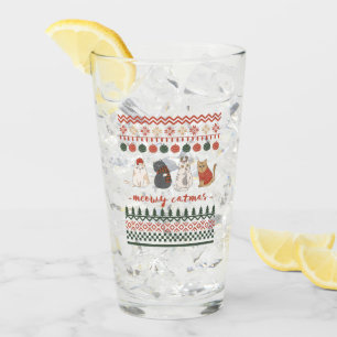 Cute Cat Doodles for Christmas Glass