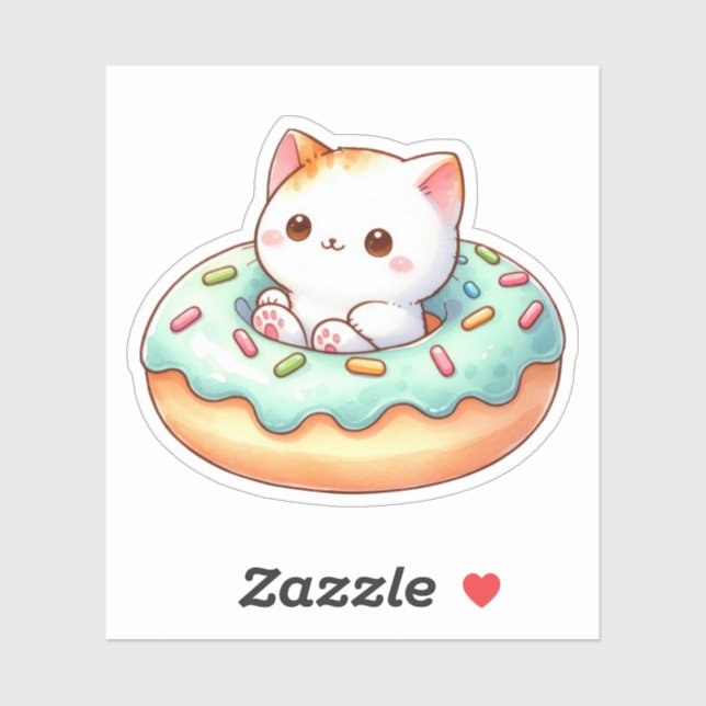 Cute Cat Doughnut Custom-Cut Vinyl Stickers (Sheet)