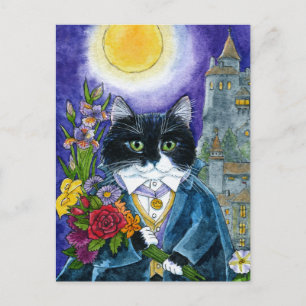 Cute Cat Dracula Vampire Nosferatu Halloween Postcard