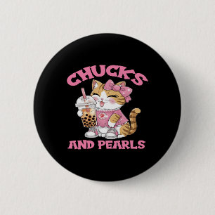 Cute Cat Drinking Bubble Tea Kitten Lover 2 Inch Round Button