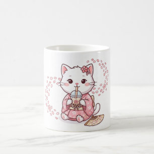 Cute Cat Drinking Sakura Bubble Tea Coffee Mug