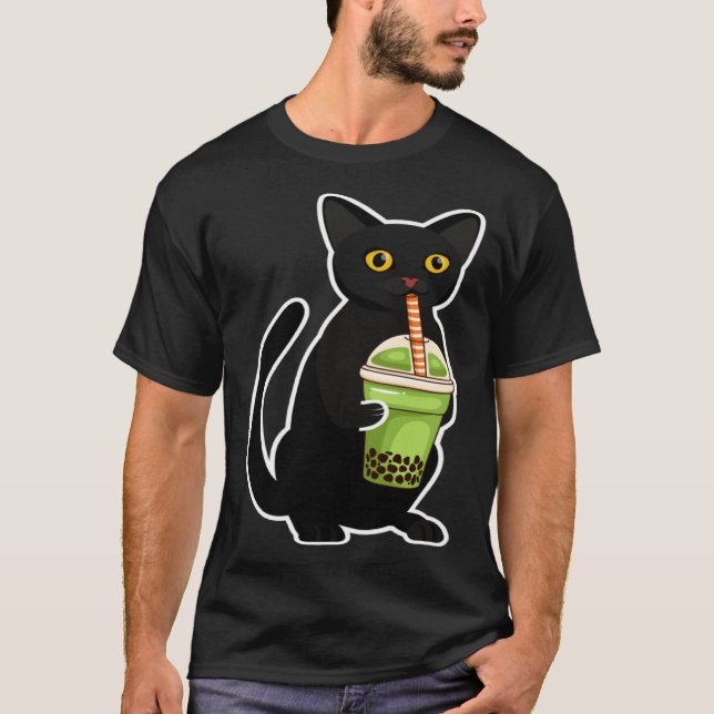 Cute Cat Drinking Tea  Tea  Costume Tea T-Shirt (Front)