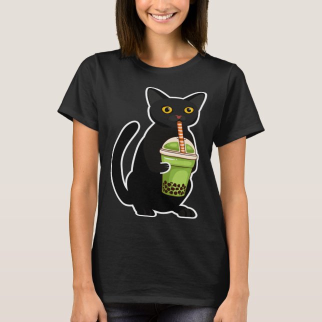 Cute Cat Drinking Tea  Tea  Costume Tea T-Shirt (Front)