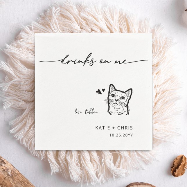 Cute Cat Drinks on me Minimalist Cat Wedding Napkin (Creator Uploaded)