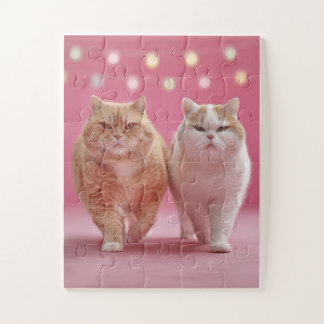 Cute Cat Duo on Pink Jigsaw Puzzle