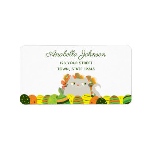 Cute Cat Easter Address Label Spring Eggs
