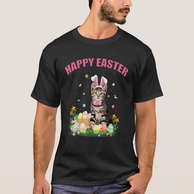 Cute Cat Easter Day Bunny Eggs Costume Mens Womens T-Shirt (Front)
