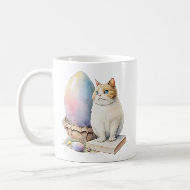 Cute Cat Easter Egg Happy Easter Day, Easter Cat Coffee Mug (Left)