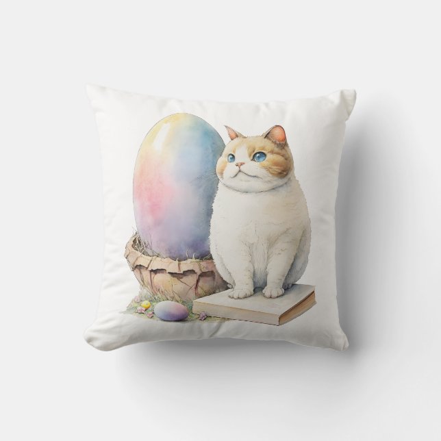 Cute Cat Easter Egg Happy Easter Day, Easter Cat Throw Pillow (Front)