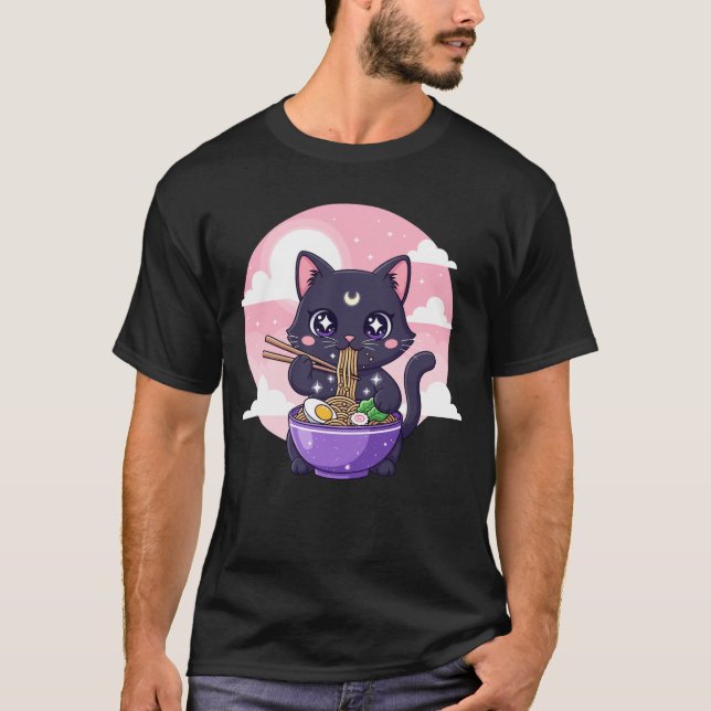 Cute Cat Eating from Plate T-Shirt (Front)