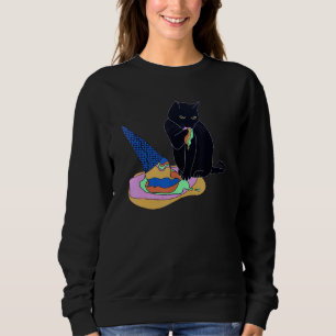 Cute Cat Eating Ice Cream Black Cat Dessert Sweatshirt