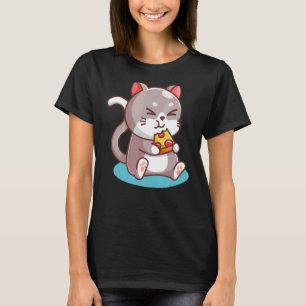 Cute Cat Eating Pizza Foodie Kids Women T-Shirt