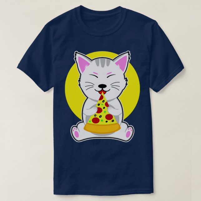 Cute Cat Eating Pizza T-Shirt (Design Front)