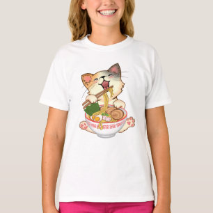 Cute Cat Eating Ramen Funny cartoon Anime kitty T-Shirt