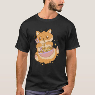 Cute Cat Eating Ramen Kawaii Food Lover Art Long S T-Shirt