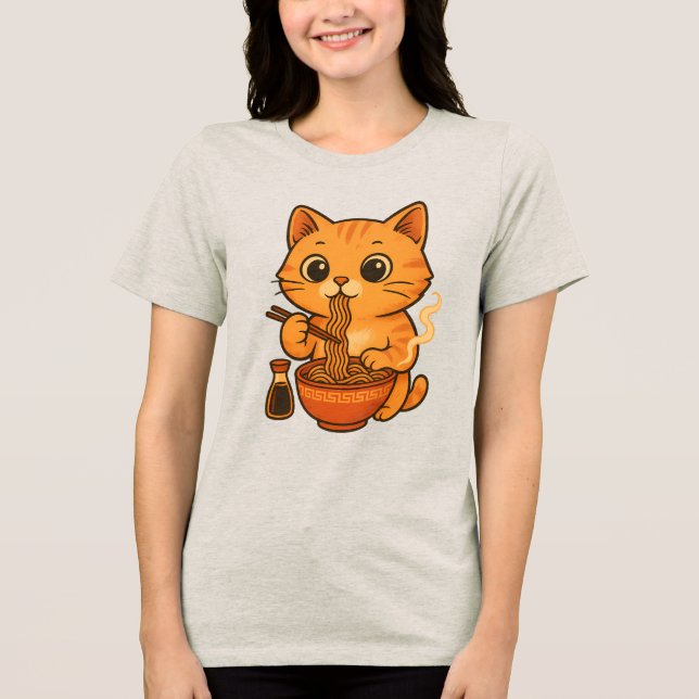 Cute Cat Eating Ramen Tri-Blend Shirt (Front)