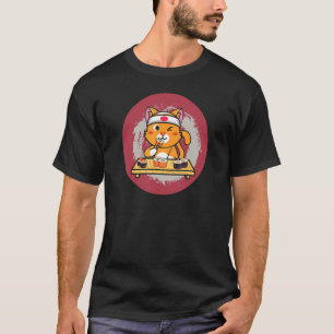 Cute Cat Eating Sushi Character With Chopsticks T-Shirt