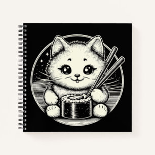 Cute Cat Eating Sushi Japanese Kawaii Notebook