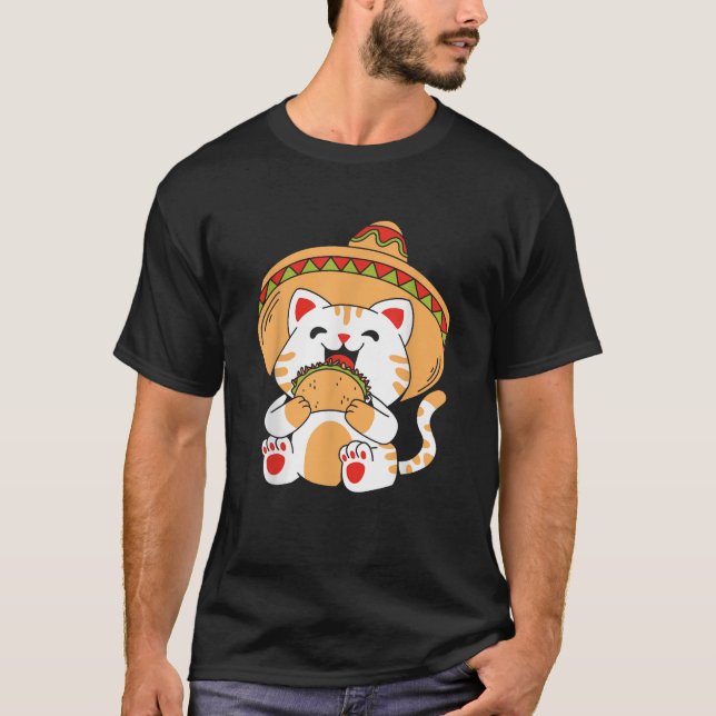 Cute Cat Eating Taco T-Shirt (Front)
