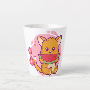 Cute Cat Eating Watermelon Kawaii Latte Mug