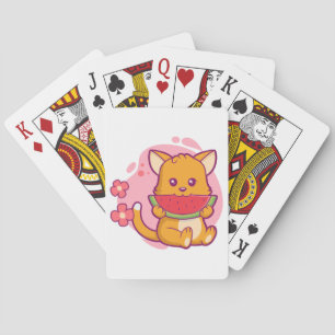 Cute Cat Eating Watermelon   Kawaii Playing Cards