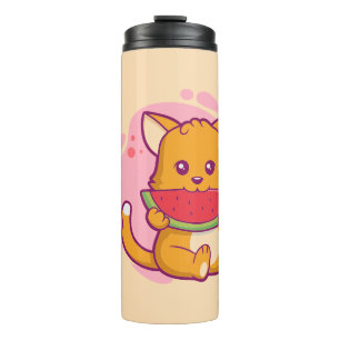 Cute Cat Eating Watermelon Kawaii Thermal Tumbler