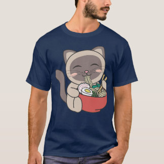 Cute Cat Eats Ramen Noodles kawaii Anime Siamese C T-Shirt