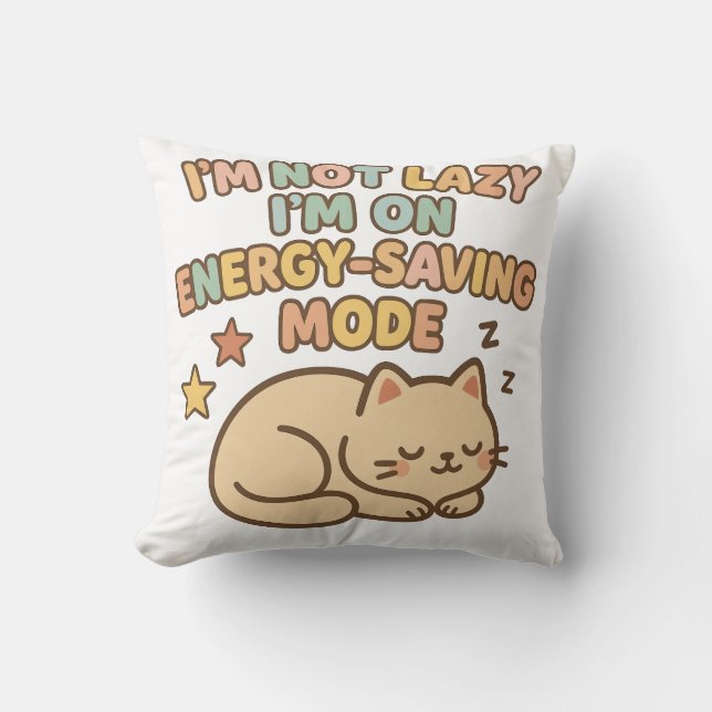 Cute Cat Energy Saver Tee Throw Pillow (Front)