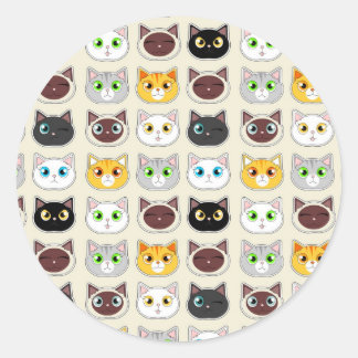 Cute Cat Expressions Pattern Classic Round Sticker