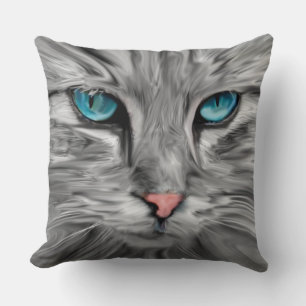 Cute Cat Eyes Face Water Colour Oil Painting Art Throw Pillow