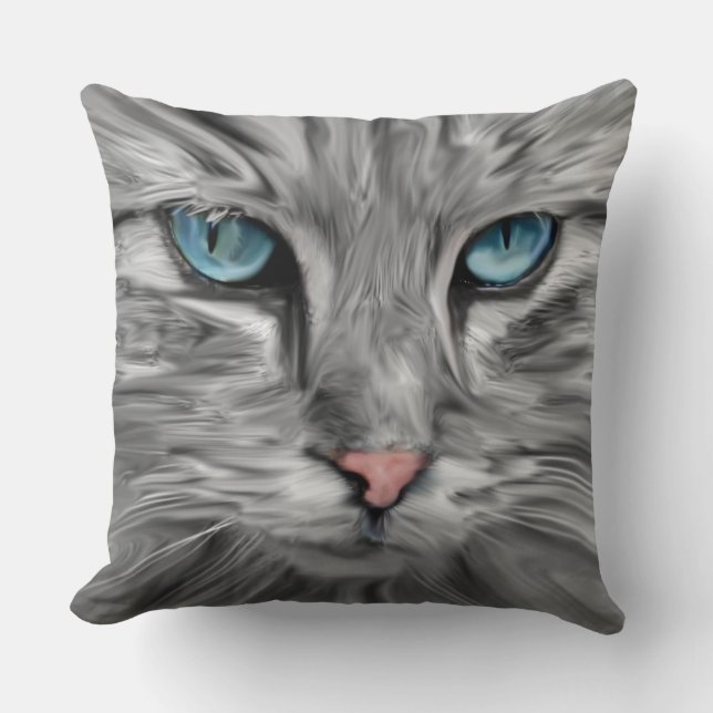 Cute Cat Eyes Face Water Colour Oil Painting Art Throw Pillow (Front)