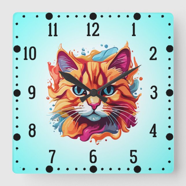 Cute Cat Face Digital Art Design-87002 Square Wall Clock (Front)