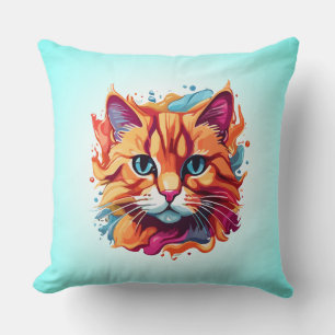 Cute Cat Face Digital Art Design-87002 Throw Pillow