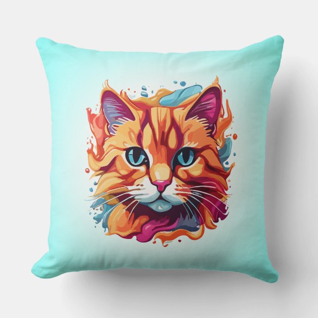 Cute Cat Face Digital Art Design-87002 Throw Pillow (Front)