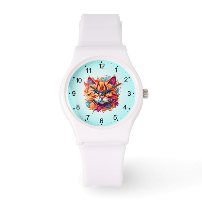 Cute Cat Face Digital Art Design-87002 Watch (Front)