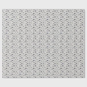Cute Cat Face & Fish Bones Pattern - Kids Design Wrapping Paper