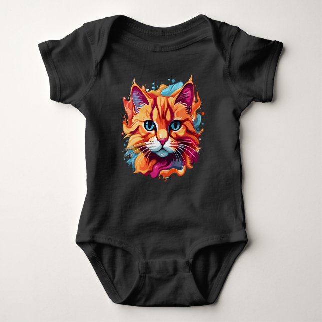 Cute Cat Face Multicolored Design  Baby Bodysuit (Front)