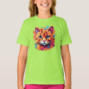 Cute Cat Face Multicolored Design T-Shirt