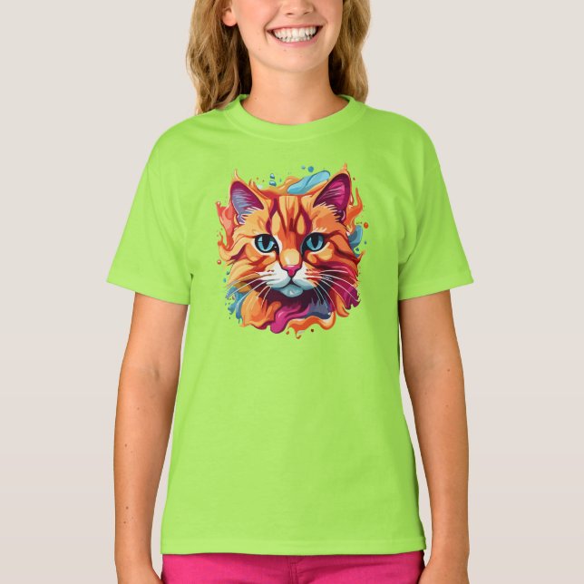 Cute Cat Face Multicolored Design  T-Shirt (Front)