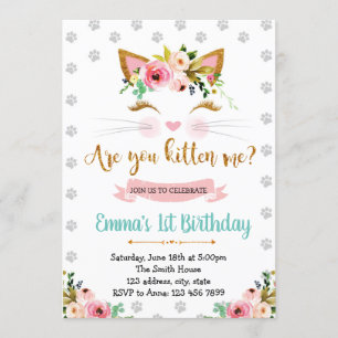 Cute cat face party birthday invitation