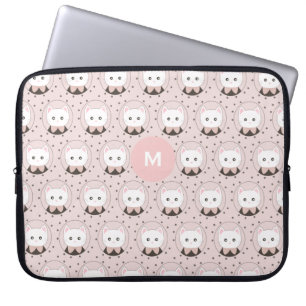 Cute Cat Face Pink Dotty Pattern Monogram Laptop Sleeve