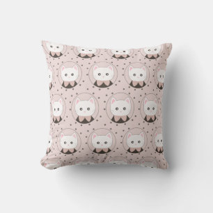 Cute Cat Face Pink Dotty Pattern Throw Pillow