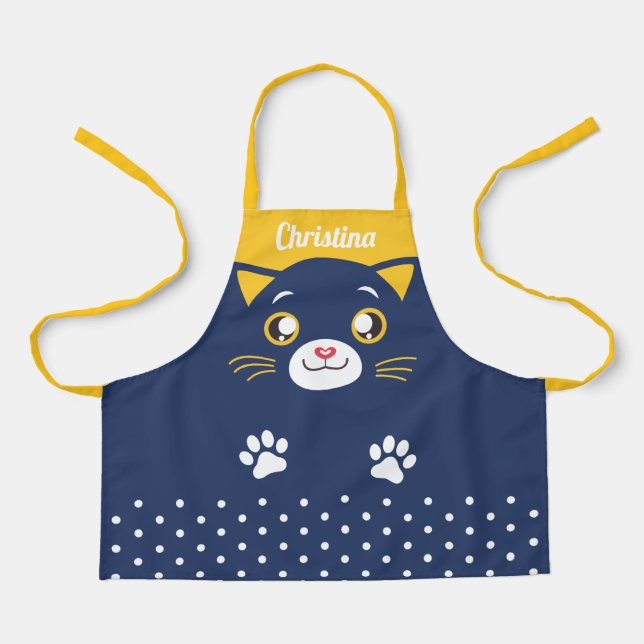 Cute Cat Face Polka Dots Child All-Over Print Apron (Front)
