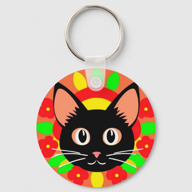 🐱 Cute Cat Face Vibrant Colour Charm Keychain 🎨 (Front)