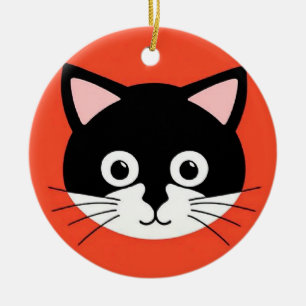 Cute Cat Face Vibrant Illustration Ceramic Ornament