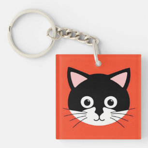 Cute Cat Face Vibrant Illustration Keychain