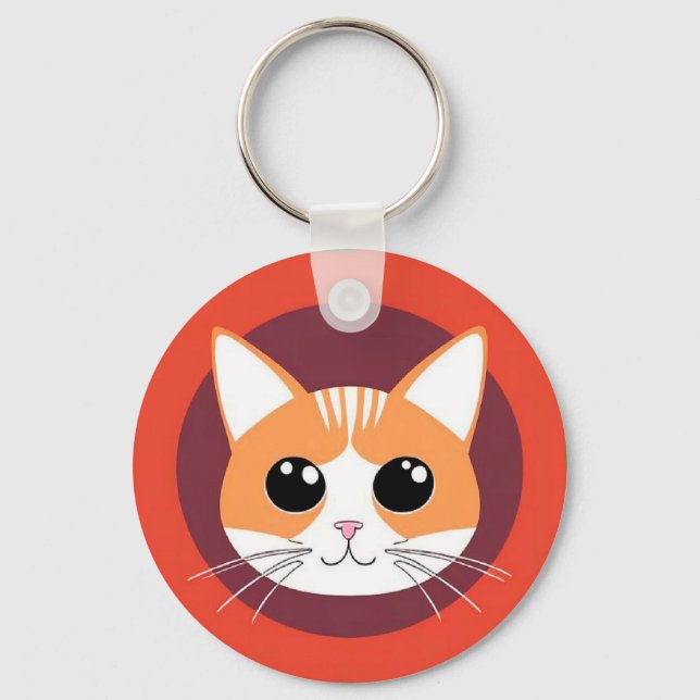 Cute Cat Face Vibrant Illustration Keychain (Front)