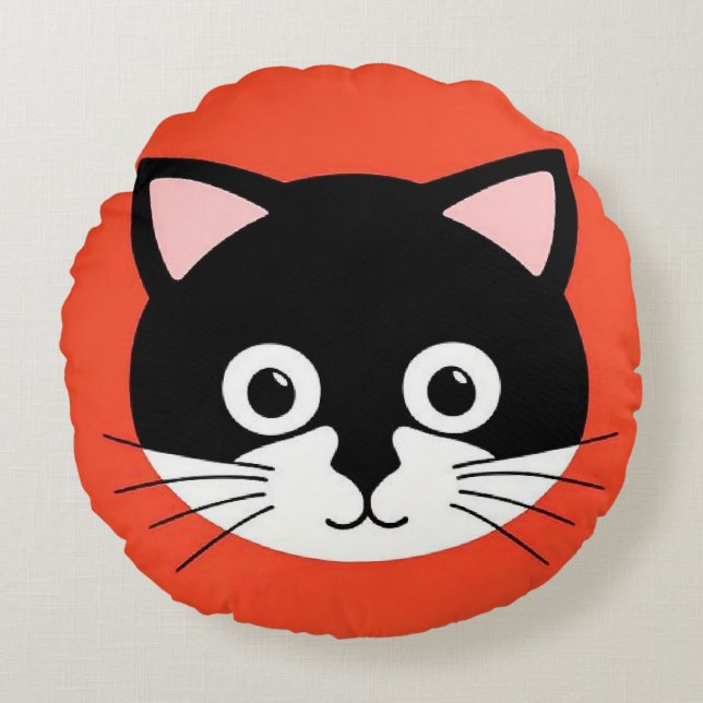 Cute Cat Face Vibrant Illustration Round Pillow (Front)