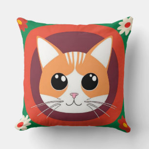 Cute Cat Face Vibrant Illustration Throw Pillow